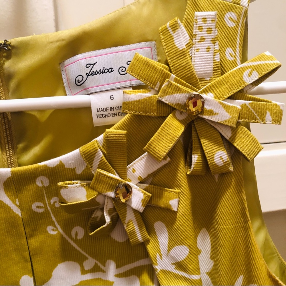 White flowered yellowish green dress
